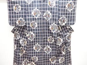 大正ロマン　抽象草花模様織り出し銘仙着物